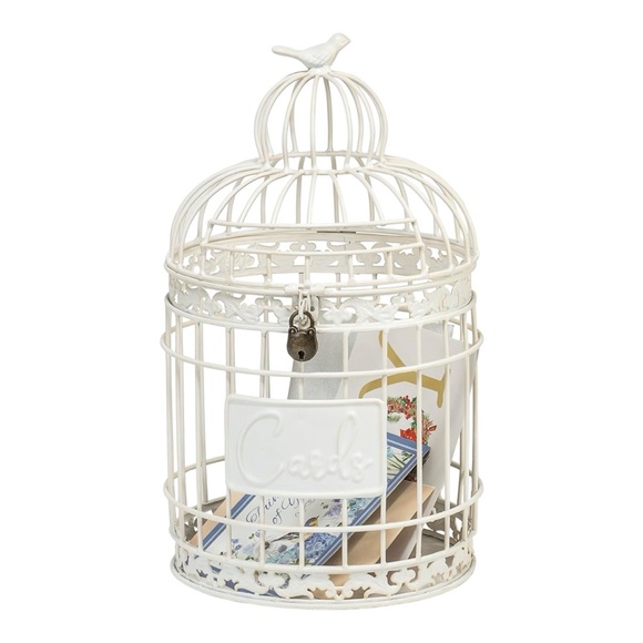 Red Co Round Metal Birdcage Wedding Card Holder Rustic Off White Brand New - Picture 4 of 5